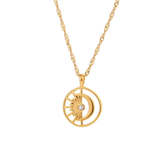 Hollowed Sun Moon Pendant Necklace