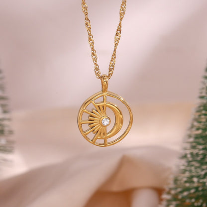 Hollowed Sun Moon Pendant Necklace