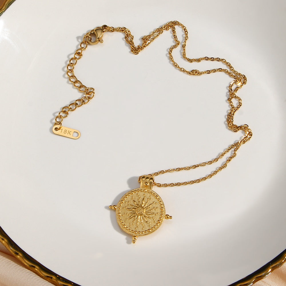 Compass Sun Pendant Necklace