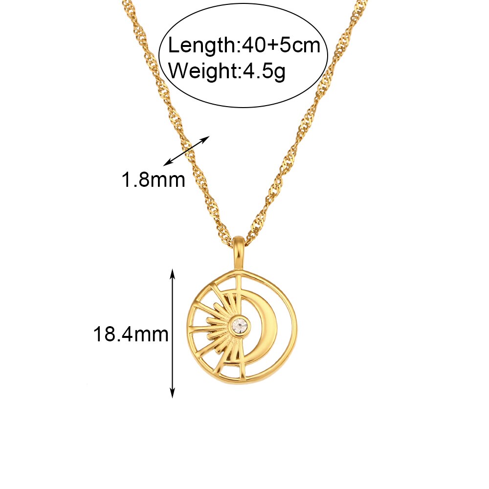 Hollowed Sun Moon Pendant Necklace