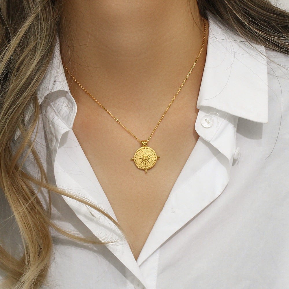 Compass Sun Pendant Necklace