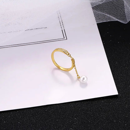 Resizeable Pearl Zircon Ring