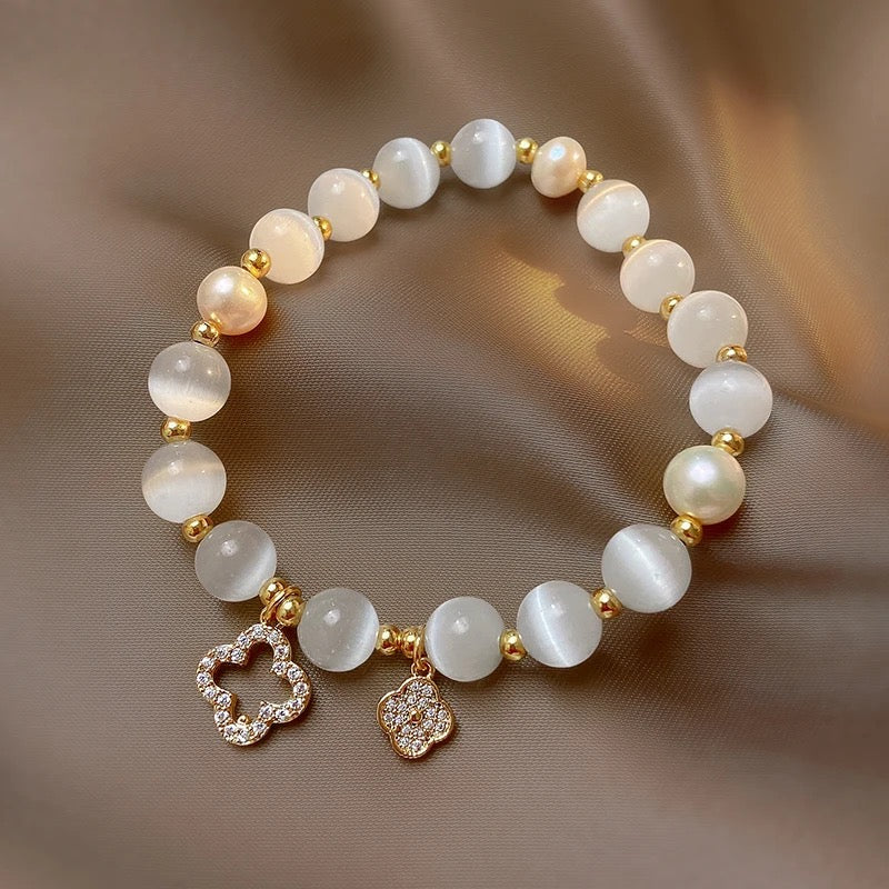 White Pearl Clover Bracelet