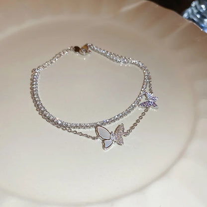 Double Layer Zircon Butterfly Bracelet