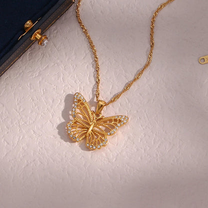 Zircon Crystal Butterfly Pendant Necklace