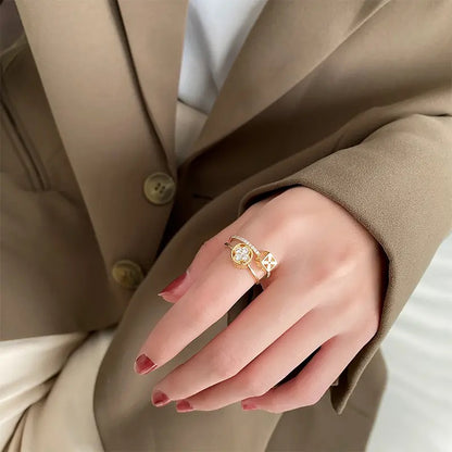 Double Layer Flower Open Ring