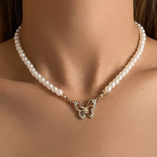 Pearl Butterfly Pendant Choker