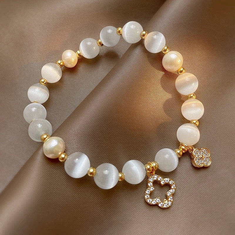 White Pearl Clover Bracelet