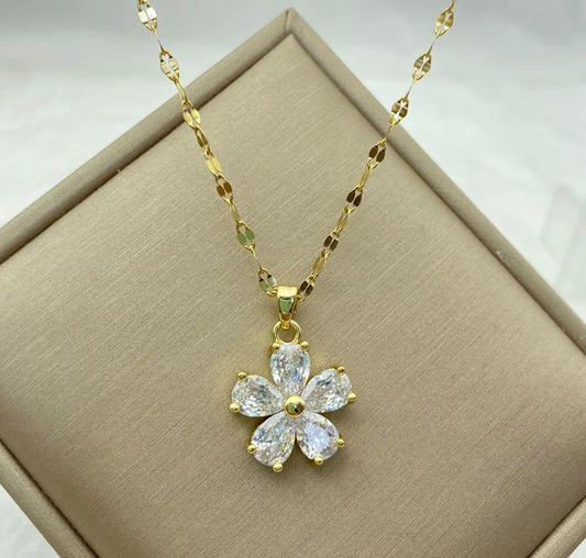 Crystal Zircon Flower Necklace