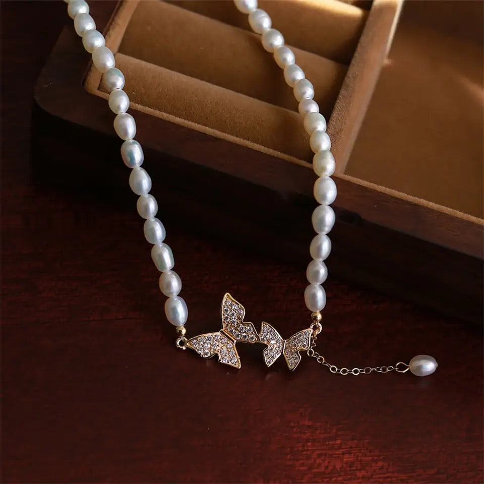 Pearl Butterfly Choker Necklace