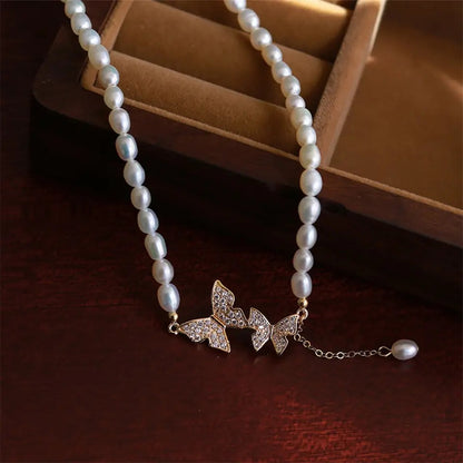 Pearl Butterfly Choker Necklace