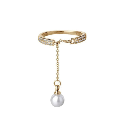 Resizeable Pearl Zircon Ring