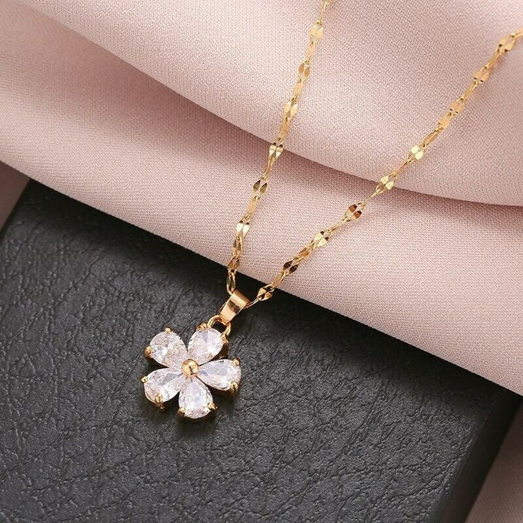 Crystal Zircon Flower Necklace