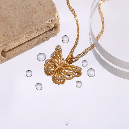 Zircon Crystal Butterfly Pendant Necklace