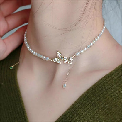 Pearl Butterfly Choker Necklace