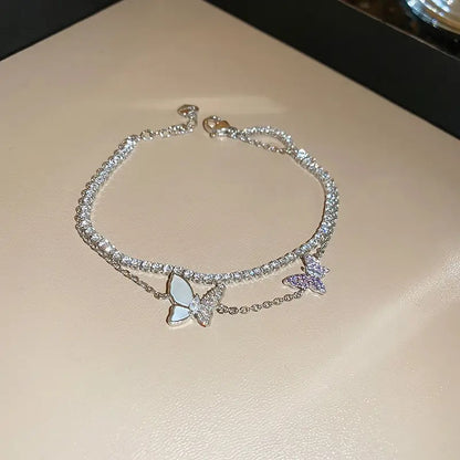 Double Layer Zircon Butterfly Bracelet