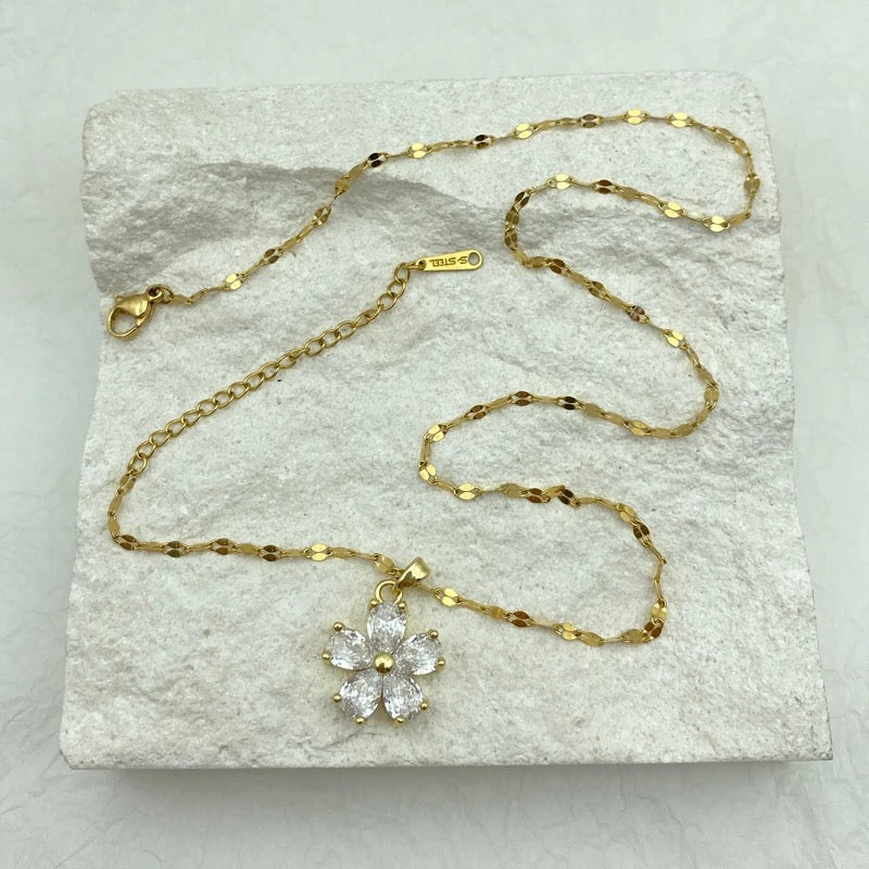 Crystal Zircon Flower Necklace