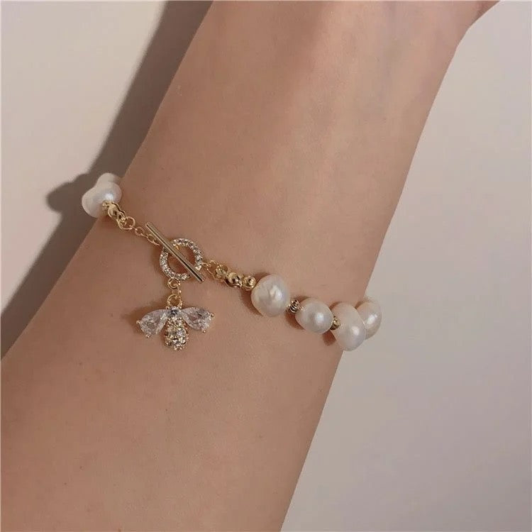 Pearl Zircon Bee Bracelet