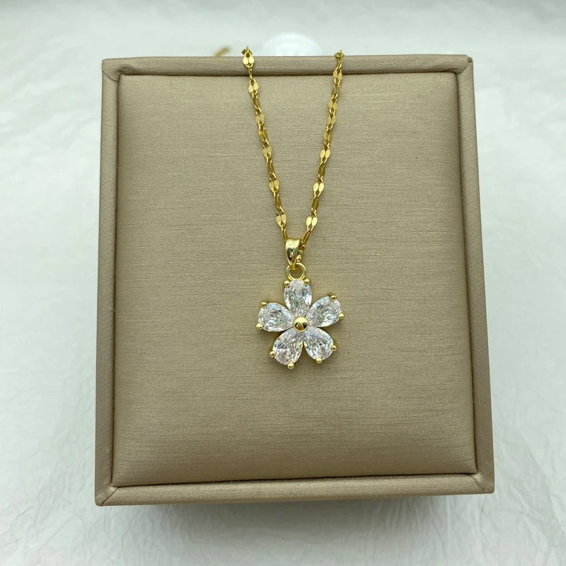 Crystal Zircon Flower Necklace