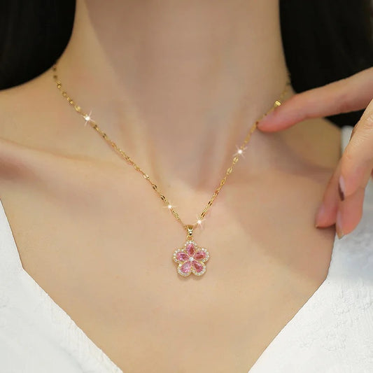 Flower Zircon Pendant Necklace