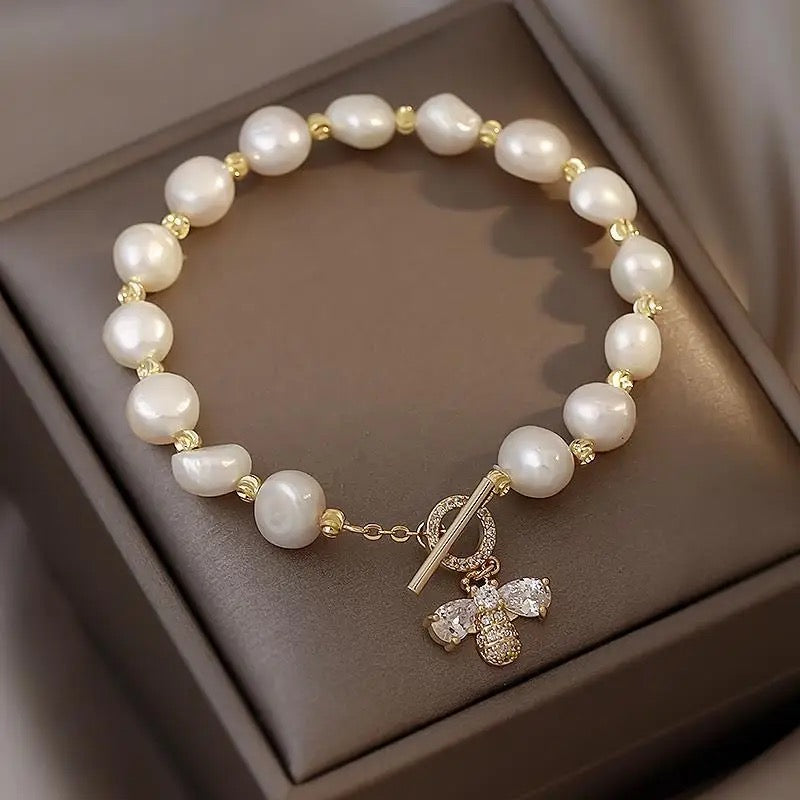 Pearl Zircon Bee Bracelet