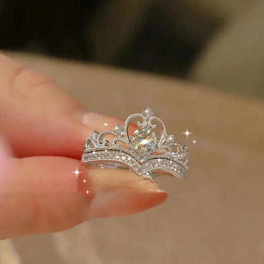 Silver Zircon Crown Heart