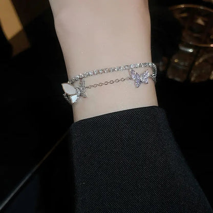 Double Layer Zircon Butterfly Bracelet