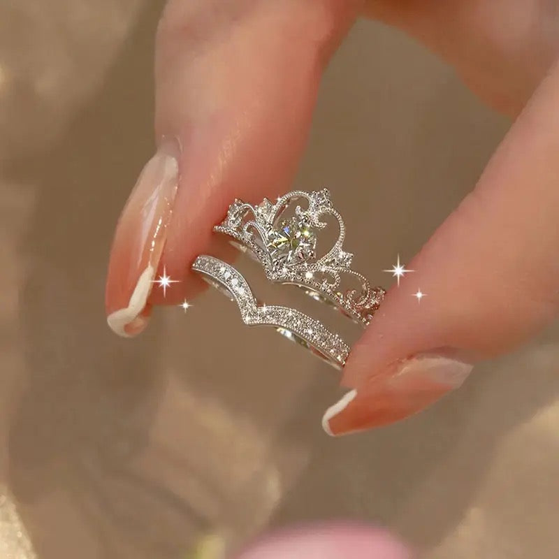 Silver Zircon Crown Heart