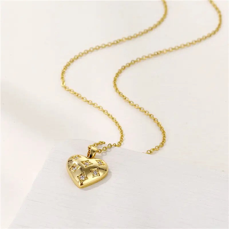 Embedded Zircon Heart Necklace