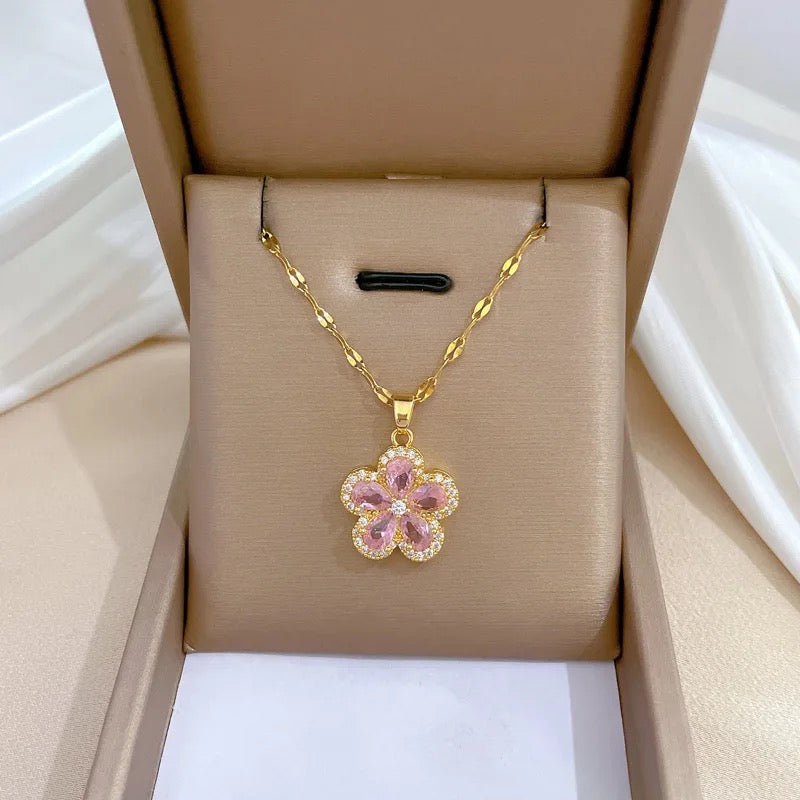 Flower Zircon Pendant Necklace