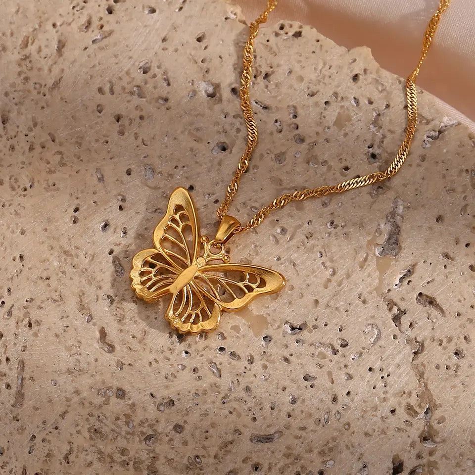 Zircon Crystal Butterfly Pendant Necklace